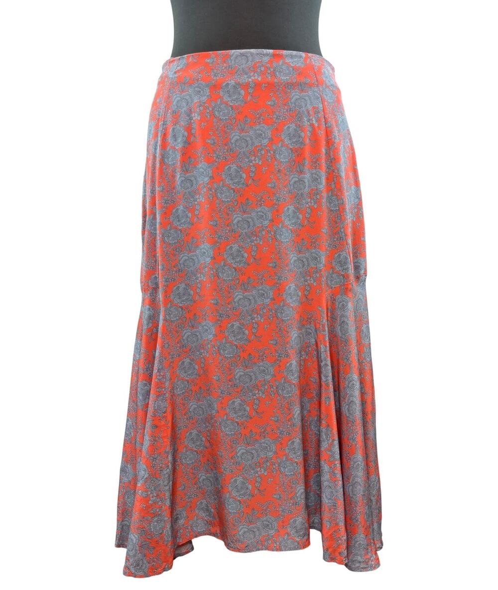 Really Wild Orange Gray Midi Skirt Silk Floral Flared Hem Back Zip Casual Sz 10